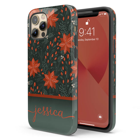 Christmas Flowers Custom Name iPhone Case